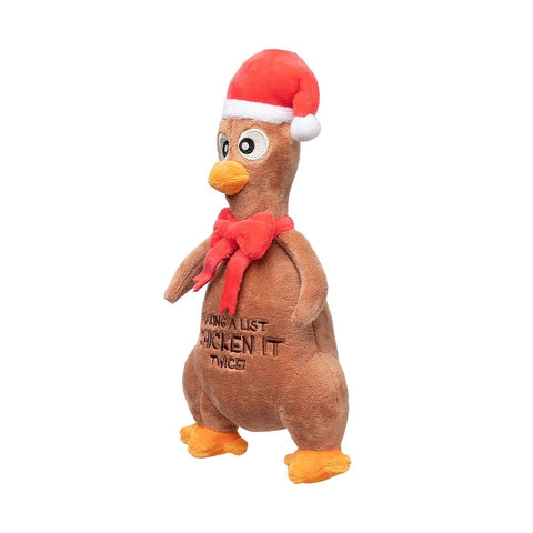 FuzzYard Chicken It Twice Chook – vrolijk pluche kerstkip hondenspeelgoed met pieper en geborduurde tekst Making a List, Chicken It Twice!