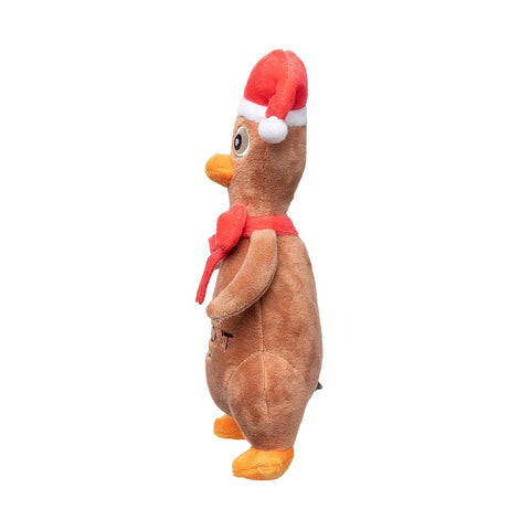 FuzzYard Chicken It Twice Chook – feestelijke pluche kip met kerstmuts en rode sjaal, ideaal kerstcadeau voor honden