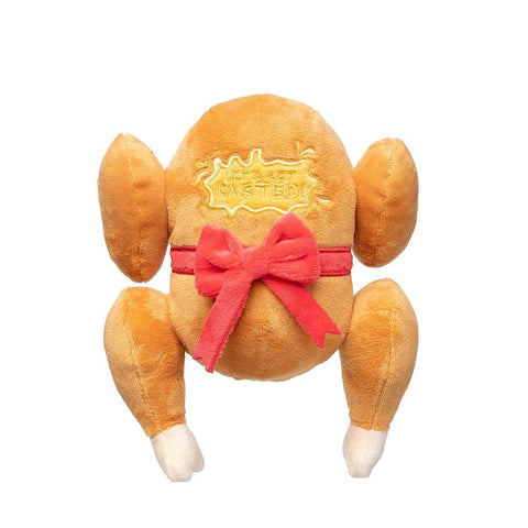 FuzzYard Let’s Get Basted Roast – pluche kerst hondenspeeltje in de vorm van een kalkoen met rode strik