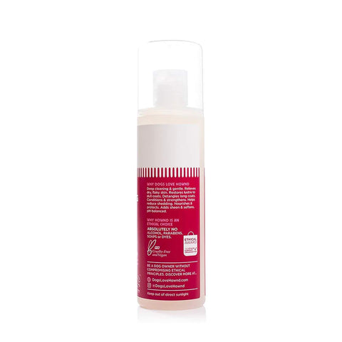 HOWND Got An Itch? Shampoo achterkant – ingrediëntenlijst en gebruiksaanwijzing van de vegan hondenshampoo tegen jeuk en huidproblemen (250 ml)