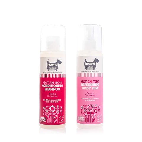 HOWND Got An Itch? Shampoo & Body Mist – natuurlijke hondenshampoo en verzorgende spray tegen jeuk, droge huid en schilfers, met roos en bergamot (2 × 250 ml)