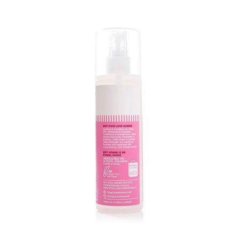 HOWND Got An Itch? Body Mist achterkant – ingrediëntenlijst en gebruiksaanwijzing van de vegan hondenspray die huid en vacht verzacht (250 ml)