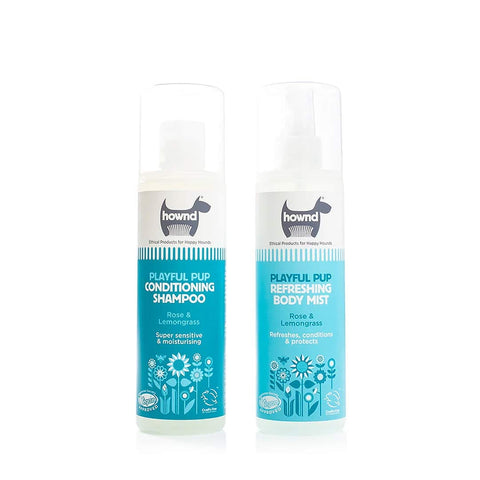 HOWND Playful Pup Shampoo & Body Mist – puppyvriendelijke hondenshampoo en verzorgende spray voor gevoelige huid en vacht, met lavendel, roos, citroengras & sinaasappel (2 × 250 ml)