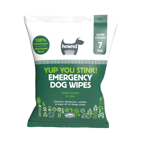 HOWND Yup You Stink! Dog Wipes – verpakking van 7 biologisch afbreekbare honden schoonmaakdoekjes, antibacterieel en vegan