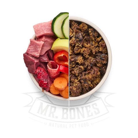 Luchtgedroogd hondenvoer met Ibérico varken – natuurlijke, graanvrije BARF-maaltijd van Mr. Bones