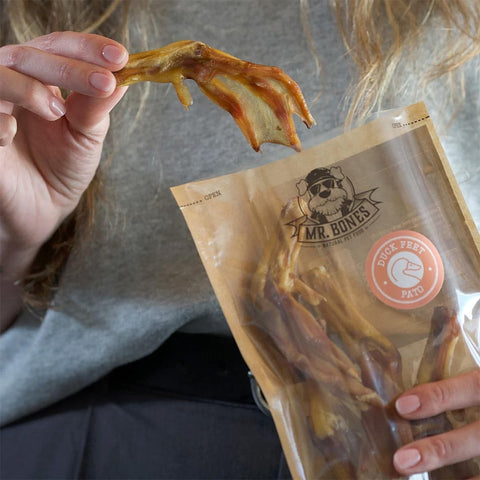 Mr. Bones Eendenpoten – 100% natuurlijke kauwsnack voor honden van alle formaten, medium harde textuur voor natuurlijke gebitsverzorging en intensief kauwplezier