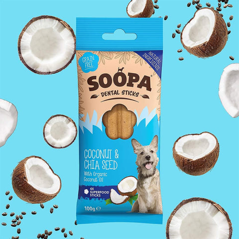 Soopa Dental Sticks Kokosnoot & Chiazaad – natuurlijke kauwsnack voor honden, graanvrije en hypoallergene gebitsverzorging