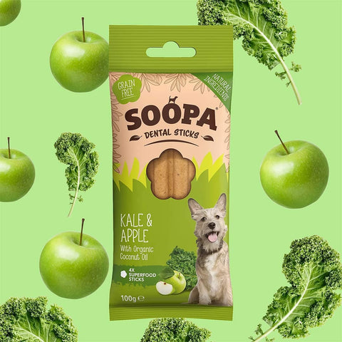 Soopa Dental Sticks Boerenkool & Appel – natuurlijke kauwsnack voor honden, graanvrije en hypoallergene gebitsverzorging