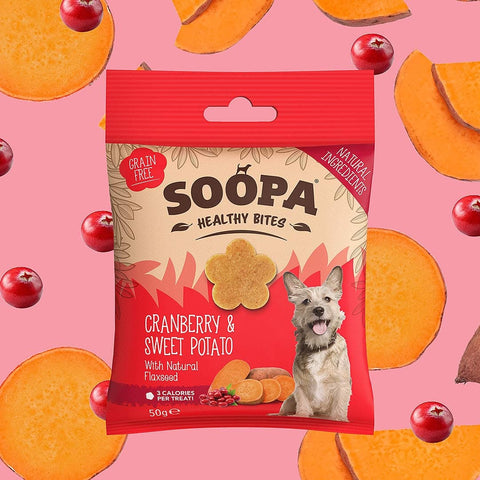 Soopa Healthy Bites Cranberry & Zoete Aardappel – natuurlijke, graanvrije en hypoallergene minibites, gezonde beloningssnoepjes voor honden