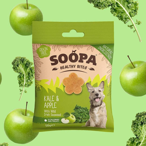 Soopa Healthy Bites Boerenkool & Appel – natuurlijke, graanvrije en hypoallergene minibites, gezonde beloningssnoepjes voor honden