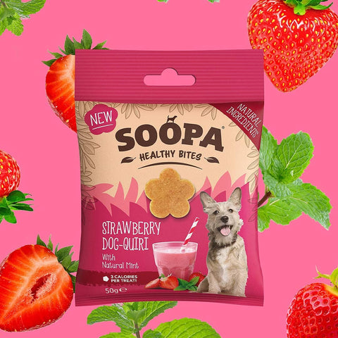 Soopa Healthy Bites Strawberry Dog-Quiri – natuurlijke, graanvrije en hypoallergene minibites, gezonde beloningssnoepjes voor honden