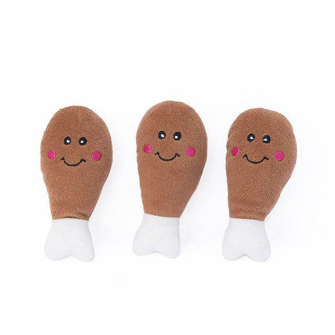 Drie piepende kippenboutjes van ZippyPaws Zippy Burrow Bucket of Chicken – zachte, pluche knuffeltjes om te verstoppen in de kippenemmer