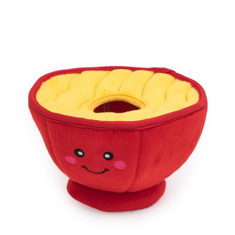 Pluche ramenkom van ZippyPaws Zippy Burrow Ramen Bowl – interactief hondenspeelgoed met openingen om de ramen-Miniz in te verstoppen