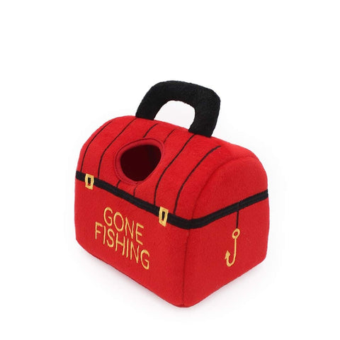 Pluche viskoffer van ZippyPaws Zippy Burrow Tackle Box – interactief hondenspeelgoed met openingen om de visspulletjes-Miniz in te verstoppen