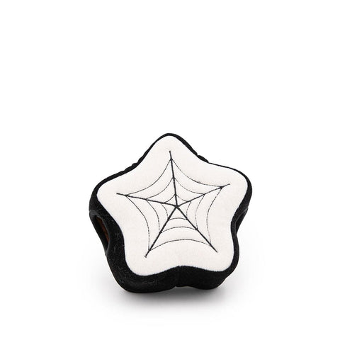 Pluche zwart-wit spinnenweb van ZippyPaws Halloween Burrow Spider Web – interactief halloween hondenspeelgoed met openingen om de drie spin-Miniz in te verstoppen