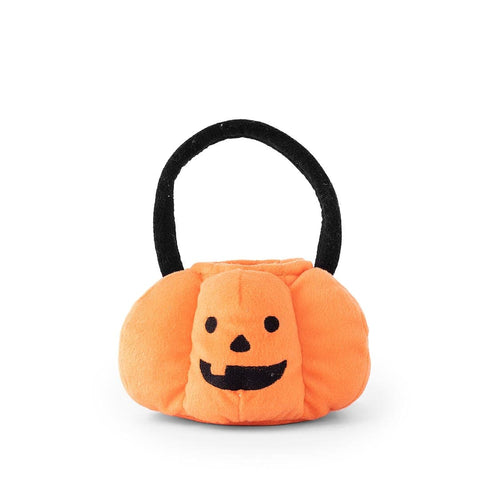 Pluche pompoenmandje van ZippyPaws Halloween Burrow Trick-or-Treat Basket – interactief halloween hondenspeelgoed met openingen om de drie snoep-Miniz in te verstoppen