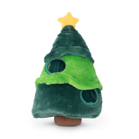 Pluche kerstboom van ZippyPaws Holiday Burrow Christmas Tree – interactief hondenspeelgoed met openingen om de drie kerstballen in te verstoppen