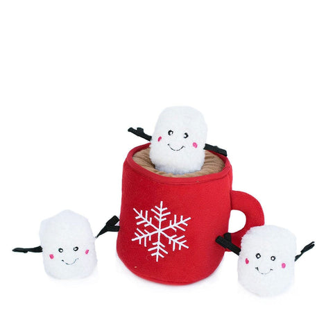ZippyPaws Holiday Burrow Hot Cocoa – interactief verstop- en snuffelspeelgoed voor honden, pluche mok met warme chocolademelk en drie piepende marshmallows