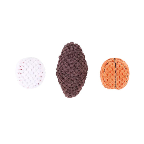 ZippyPaws SportsBallz Miniz – set van 3 pluche hondenspeeltjes met pieper (basketbal, American football en honkbal)