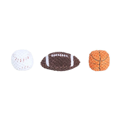ZippyPaws SportsBallz Miniz – set van 3 pluche hondenspeeltjes met pieper (basketbal, American football en honkbal)