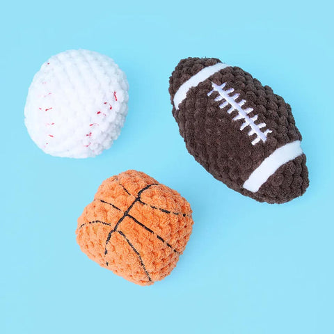 ZippyPaws SportsBallz Miniz – set van 3 pluche hondenspeeltjes met pieper (basketbal, American football en honkbal)