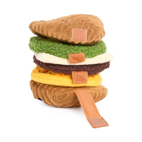 ZippyPaws Snufflerz Stacks Breakfast Sandwich – zijaanzicht van interactief snuffelspeelgoed en intelligentespeelgoed voor mentale stimulatie van honden met opvouwbare lagen en zachte vulling