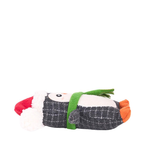 ecoZippy Holiday Cotton Cuddler Penguin hondenspeeltje kerst – pluche pinguïn met pieper, knispermateriaal en zachte details