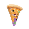 Pluche pizzapunt als hondenspeeltje schuin van voren met spinnenweb en geborduurde details
