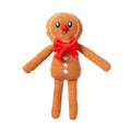 FuzzYard Gingerbread Man – pluche kerst hondenspeeltje in de vorm van een peperkoekmannetje met rode strik en witte sterknopen