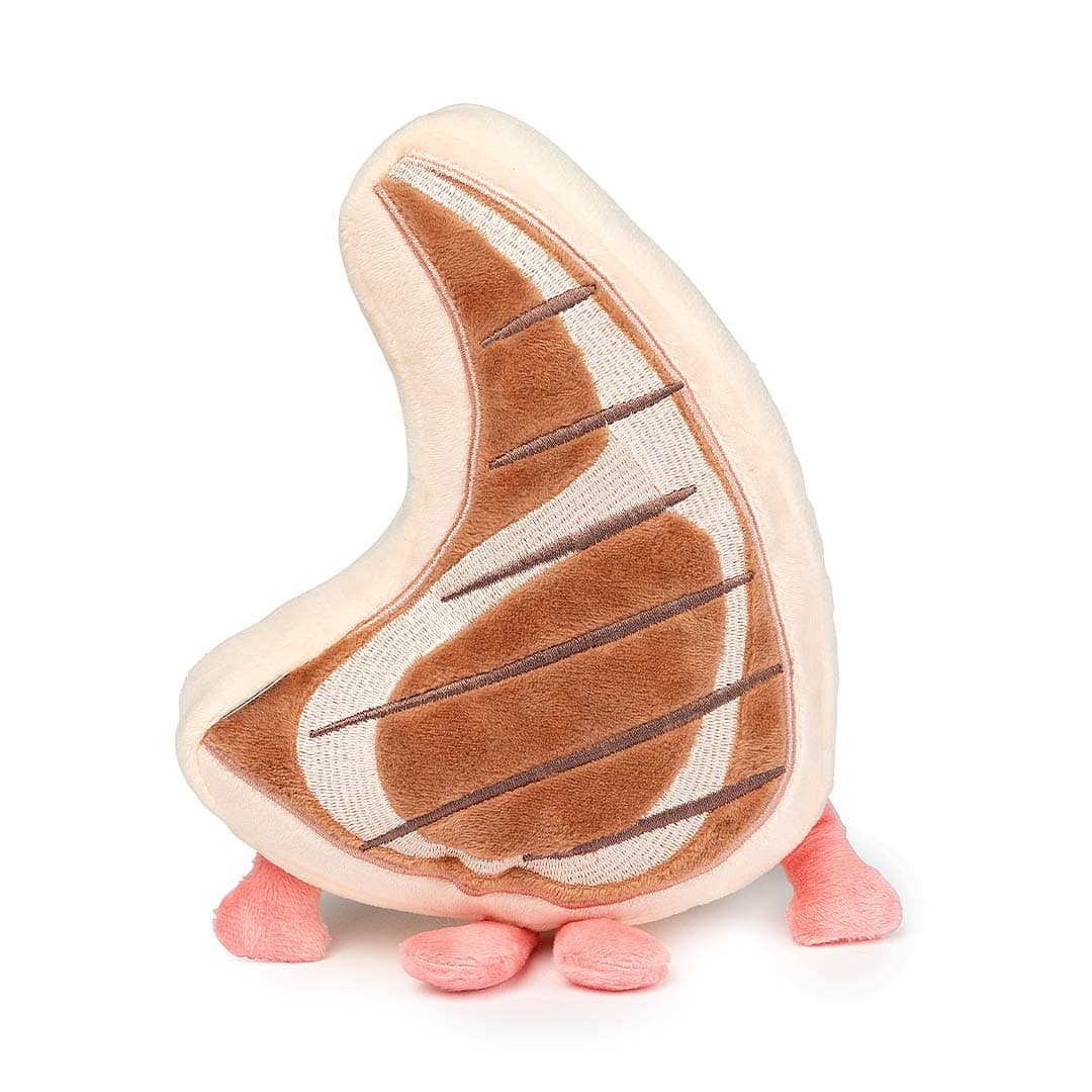 FuzzYard Meat Head Piggy Smalls – achterkant pluche hondenspeeltje in de vorm van een stukje gegrild BBQ-vlees met geborduurde grillstrepen, uniek & zacht speelgoed voor honden