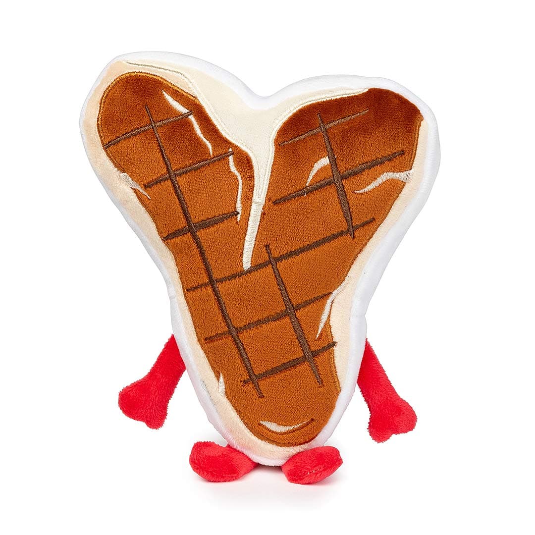 FuzzYard Meat Head Tim Tee-Bowne – achterkant pluche hondenspeeltje in de vorm van een gegrilde BBQ-steak met geborduurde grillstrepen, uniek & zacht speelgoed voor honden