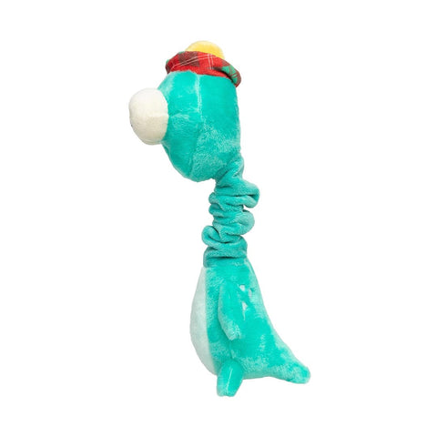 FuzzYard Neck Minnits – Loch Neck Monster duurzaam pluche hondenspeeltje voor honden met bungelende nek en kleurrijk design