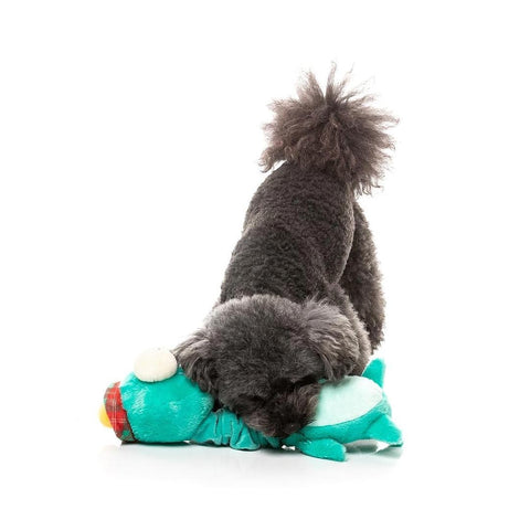 FuzzYard Neck Minnits – Loch Neck Monster piepend pluche hondenspeeltje, zwarte hond trekt en speelt met kleurrijk langnek hondenspeeltje