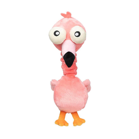 FuzzYard Neck Minnits – Neckole the Flamingo piepend pluche hondenspeelgoed met elastische nek en korte poten voor extra komisch effect