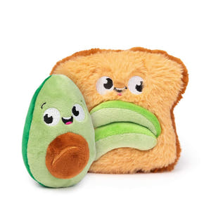 FuzzYard Perfect Match Avocado & Toast – pluche set hondenspeeltjes bestaande uit een avocado en een toast met avocadopartjes, beide met vrolijke geborduurde gezichtjes