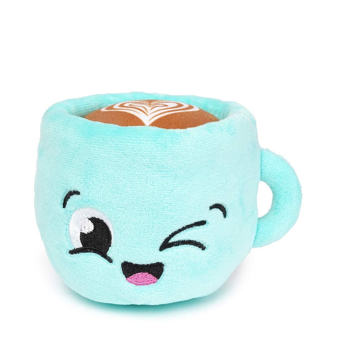 FuzzYard Perfect Match Cappuccino – pluche hondenspeeltje in de vorm van een cappuccino-mok met schattig knipogend gezichtje en hartvormige latte-art