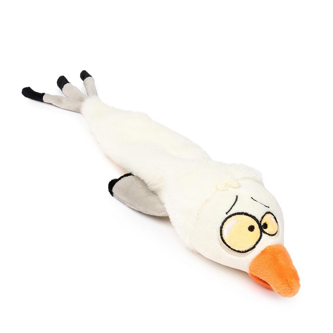 FuzzYard Yeetz See-Ya Seagull – pluche hondenspeeltje in de vorm van een meeuw met geborduurd gezicht, verzwaarde bal in de kop en lang, vullingloos lichaam, ideaal apporteerspeelgoed om te slingeren, gooien en spelen voor honden