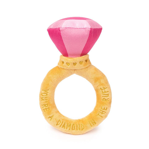 FuzzYard Valentine’s Diamond in the Ruff Ring – pluche hondenspeeltje in ringvorm met roze diamant en geborduurde details
