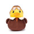 FuzzYard Waddle Squad-dle Amelia Quackhart – pluche hondenspeeltje in de vorm van een gele eend verkleed als piloot, met vintage bruine vliegjas, witte bontkraag en pilotenbril, knuffelspeelgoed voor honden