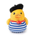FuzzYard Waddle Squad-dle Timotheé Chalaquack – pluche hondenspeeltje in de vorm van een gele badeend, verkleed als Franse filmster met zwarte baret, rood sjaaltje en blauw-wit gestreept shirt, knuffelspeelgoed voor honden