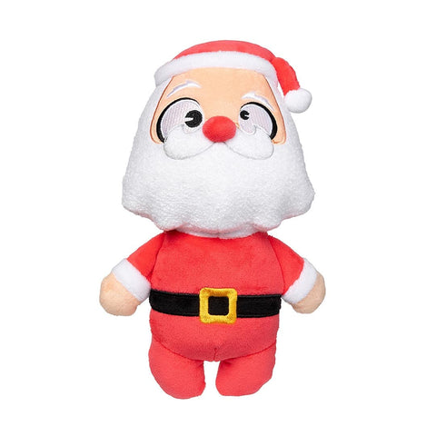 Pluche kerstman als hondenspeeltje met rode muts, witte baard en zwarte riem