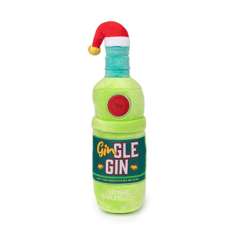 FuzzYard Xmas Gin-gle Gin – pluche hondenspeeltje voor kerst, in de vorm van een fles gin met kerstmuts en pieper