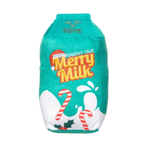 FuzzYard Merry Milk & Gingerbread – vrolijke kerst hondenspeeltjes in pluche uitvoering met “Santa’s Fave Merry Milk”-opdruk