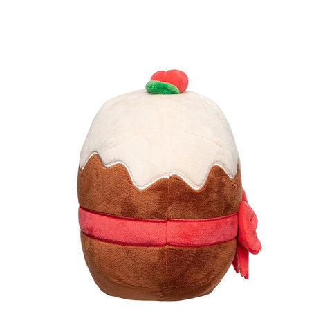 uzzYard Merry Puddin' – feestelijke pluche pudding voor honden met pieper, rood lint en groene hulstblaadjes