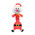 Pluche kerstman als hondenspeeltje met lange geribbelde nek, witte baard en zwarte riem