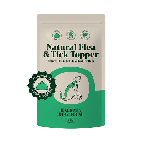 Hackney Dog House Herbal Flea & Tick – natuurlijk kruiden- en zeewierpoeder tegen vlooien en teken