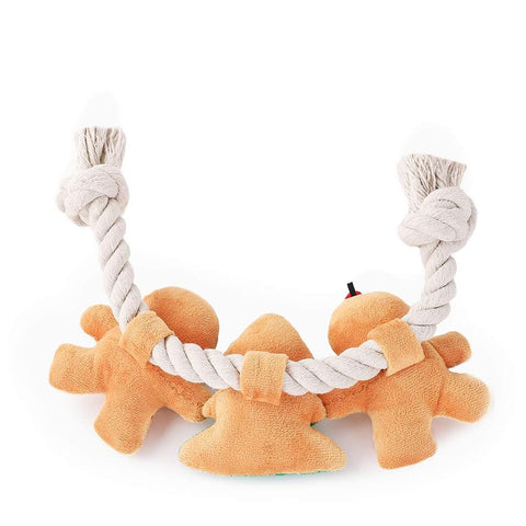 HugSmart Happy Woofmas RopeFunz - Holiday Gingerbread - Puppy Village.nl