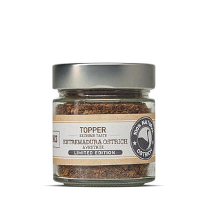 Mr. Bones Struisvogel Topper – glazen potje met 100% gedroogd struisvogelvlees, natuurlijke topper voor hondenvoer of BARF-maaltijd, hypoallergeen en eiwitrijk