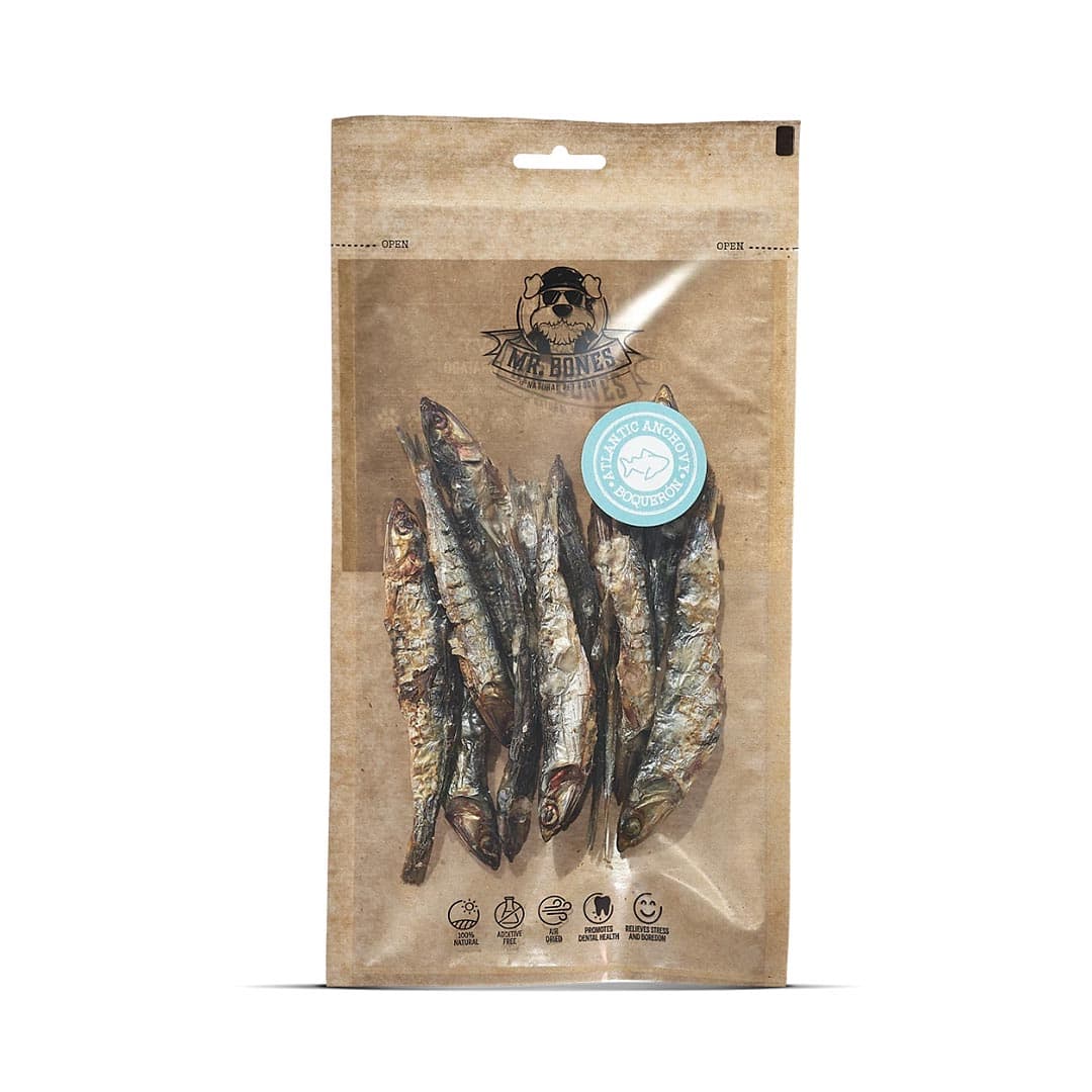 Mr. Bones Atlantische Ansjovissen – hondensnack, hele ansjovis, 100% vis, natuurlijk gedroogd
