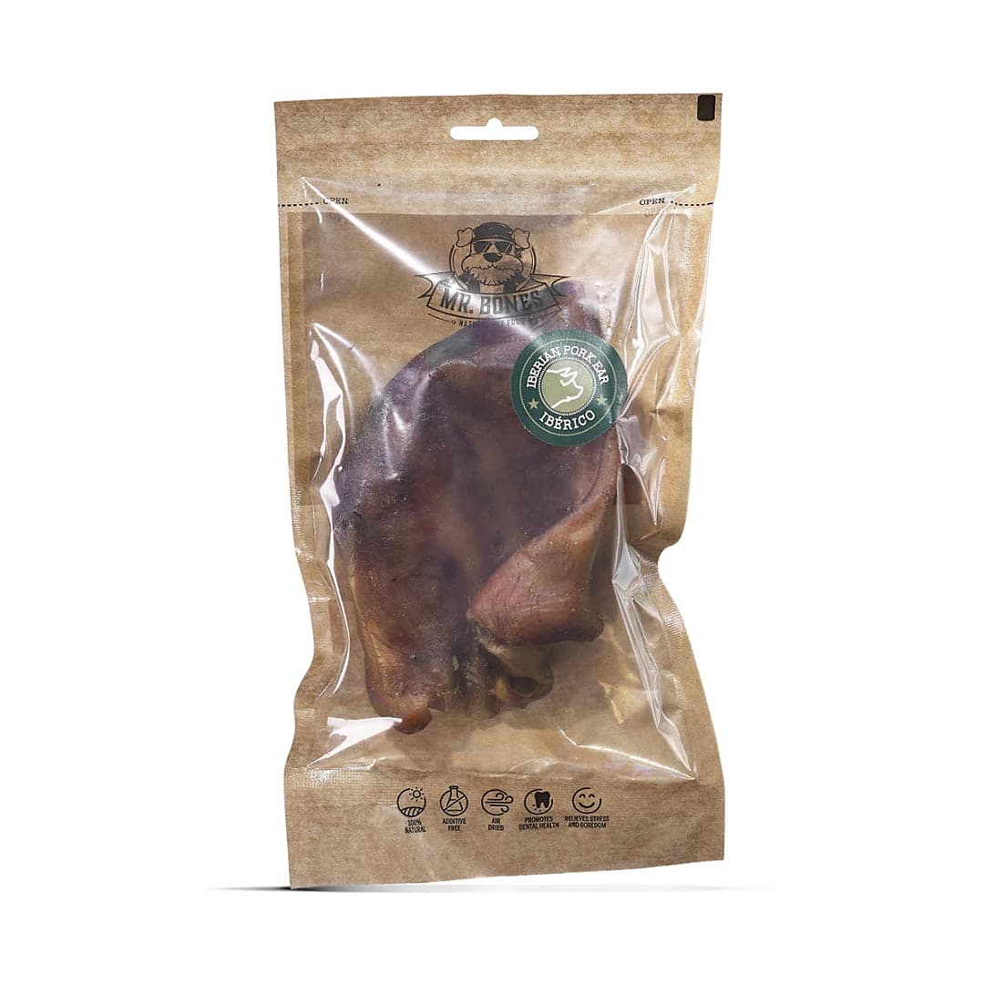 Mr. Bones Ibérico Varkensoor – kauwsnack hond, varkensoor, 100% Ibérico varken, natuurlijk gedroogd